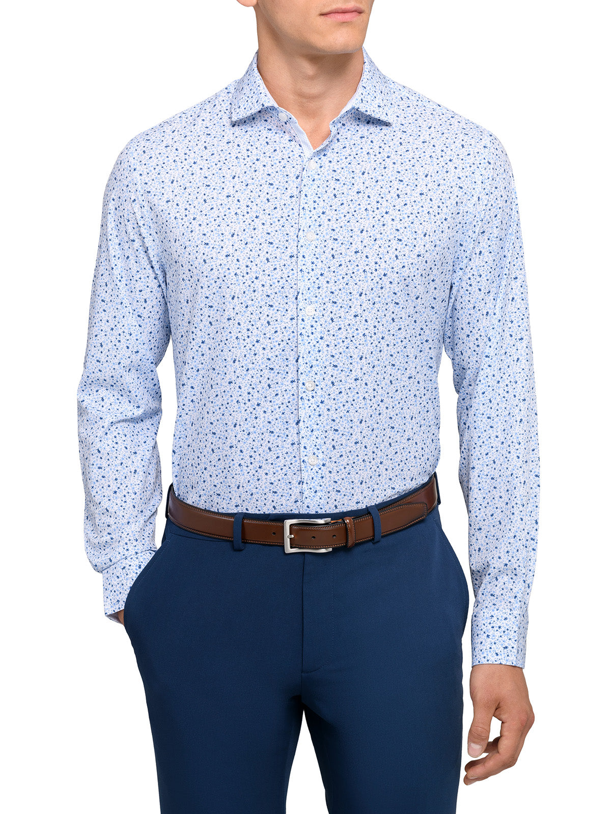 men's performance dress shirts long sleeve Men's Performance Blue/Grey/White Tattersall Long Sleeve Dress Shirt: Stretch & Non-Iron