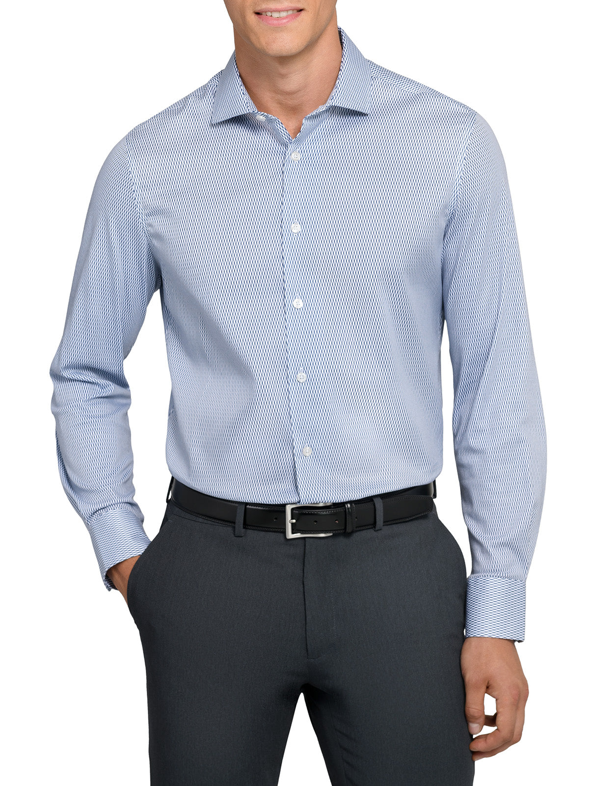WRKNY Men's Modern Lattice Reworked Dress Shirt Slim Fit 15 White/Black