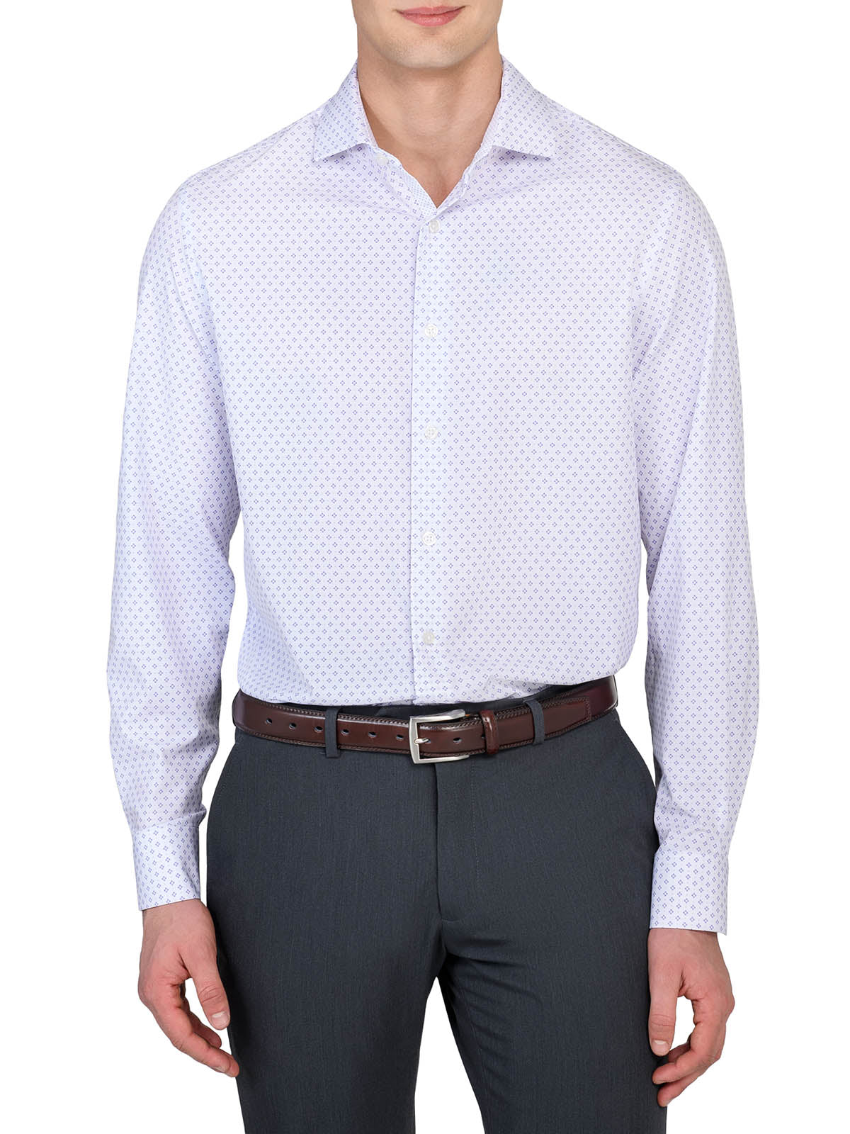 WRKNY Men's Quatre Diamond Dot Performance Dress Shirt 15.5 White/Purple