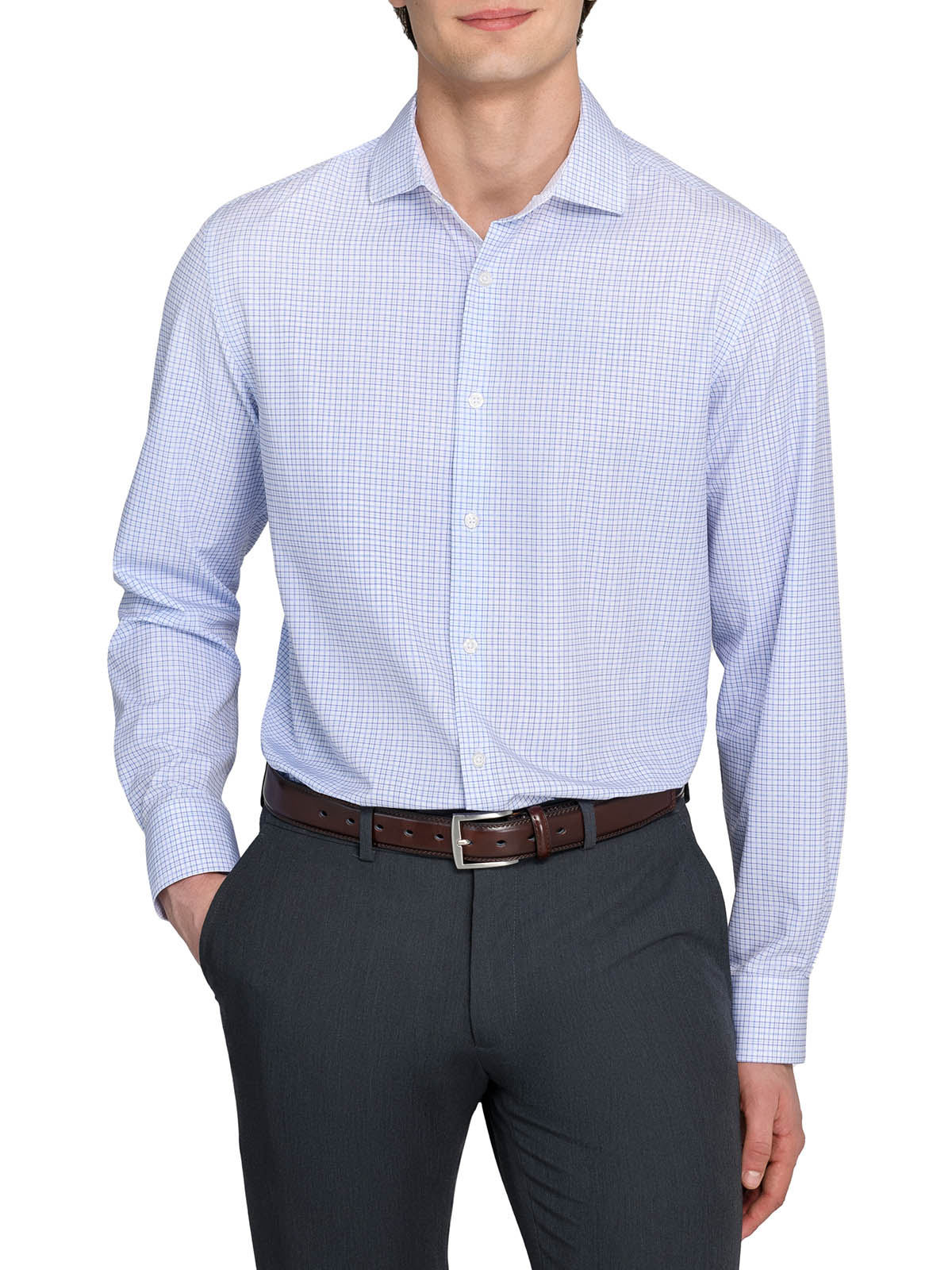 WRKNY Men's Metropolis Plaid Performance Dress Shirt Slim Fit 16 White/Blue WRKNY Men's Metropolis Plaid Performance Dress Shirt Slim Fit 16 White/Blue