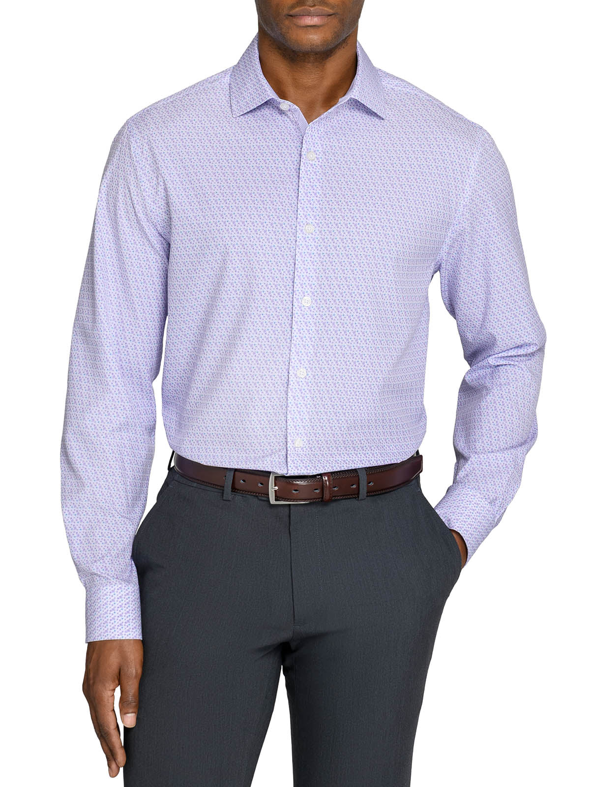 WRKNY Men's Faint Floral Performance Dress Shirt 16.5 White/Blue