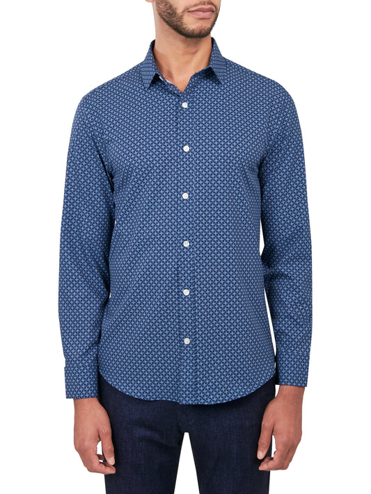 Navy Cross Hatch Long Sleeve Shirt