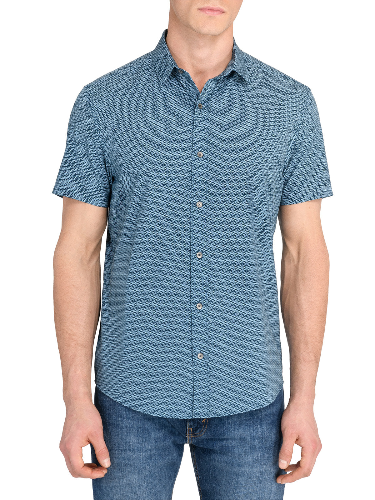 WRKNY Men's Linked Hexagon Short Sleeve Shirt Slim Fit 1XL Teal WRKNY Men's Linked Hexagon Short Sleeve Shirt Slim Fit 1XL Teal