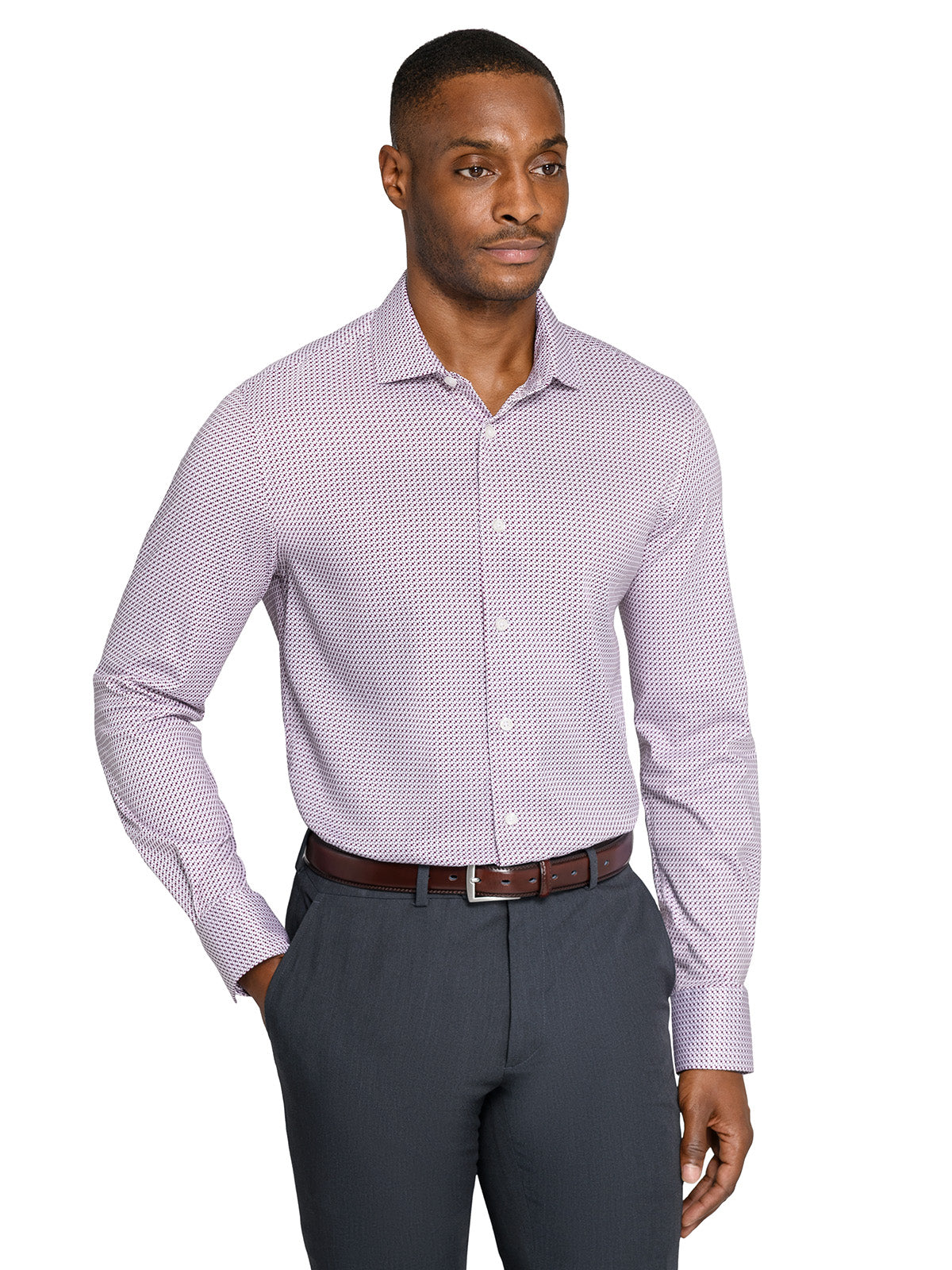 WRKNY Men's Micro Lattice Reworked Dress Shirt Slim Fit 17 White/Red