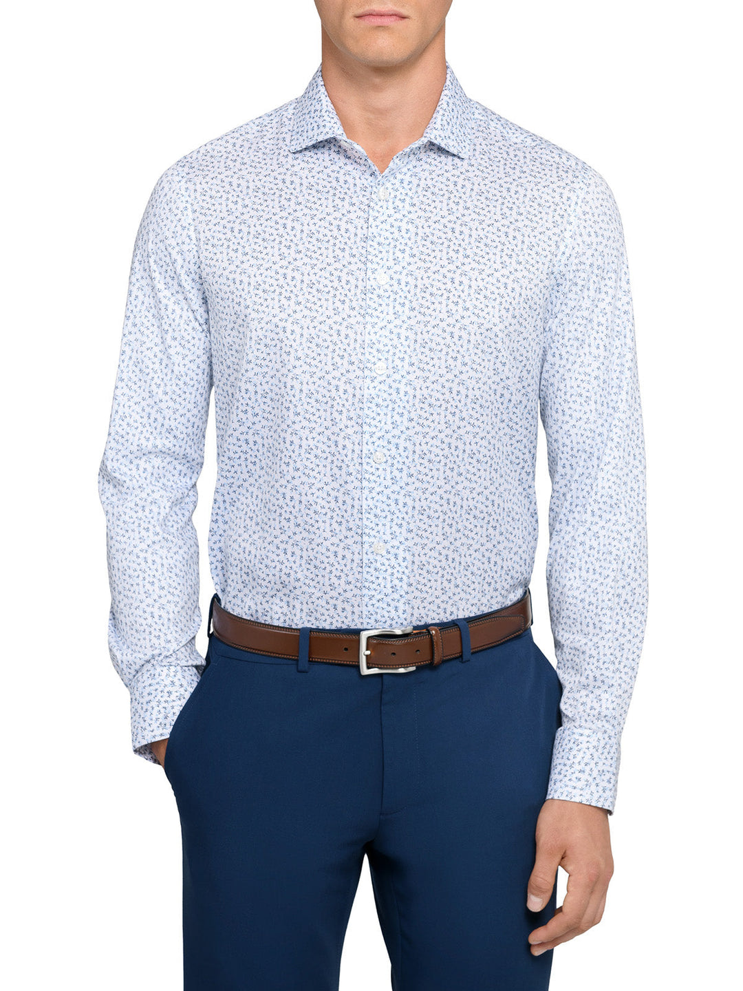 WRKNY Men's Modern Medallion Reworked Dress Shirt Slim Fit 17.5 White/Grey
