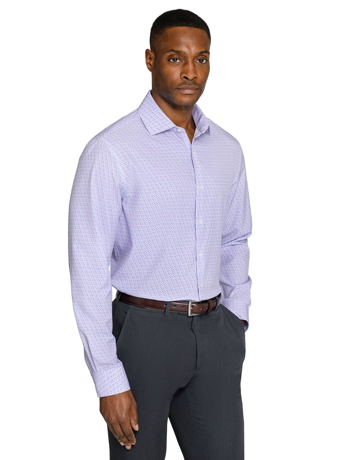 WRKNY Men's Faint Floral Performance Dress Shirt 16.5 White/Blue