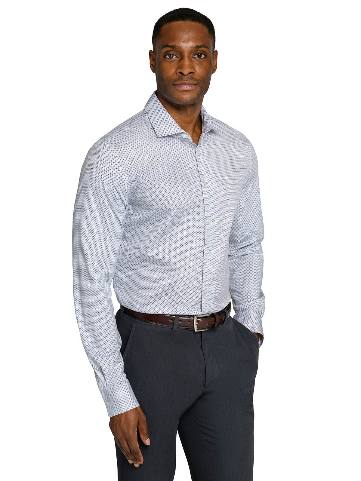 WRKNY Men's Star Grid Reworked Dress Shirt Slim Fit 17 White/Blue