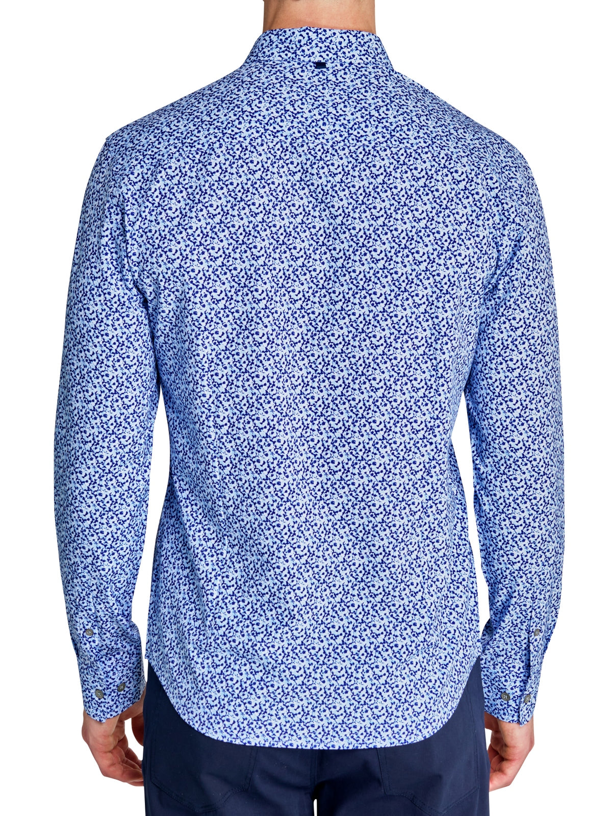 patterned back dress shirts WRKNY Men's Floral Inkblot Performance Dress Shirt Slim Fit 17 White/Blue